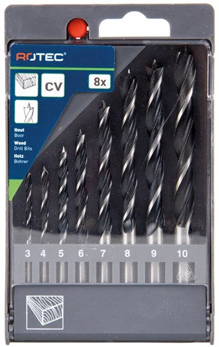 Rotec 8 dlg. machinale houtborenset 3,0-10,0 mm - 9001051 - 900.1051