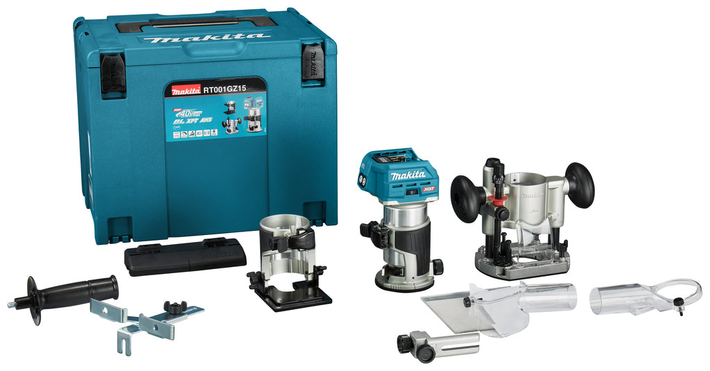 Makita rt001gz15 boven- en kantenfrees | 40 v max | zonder accu's en lader | in mbox met geleiderail adapter - rt001gz15