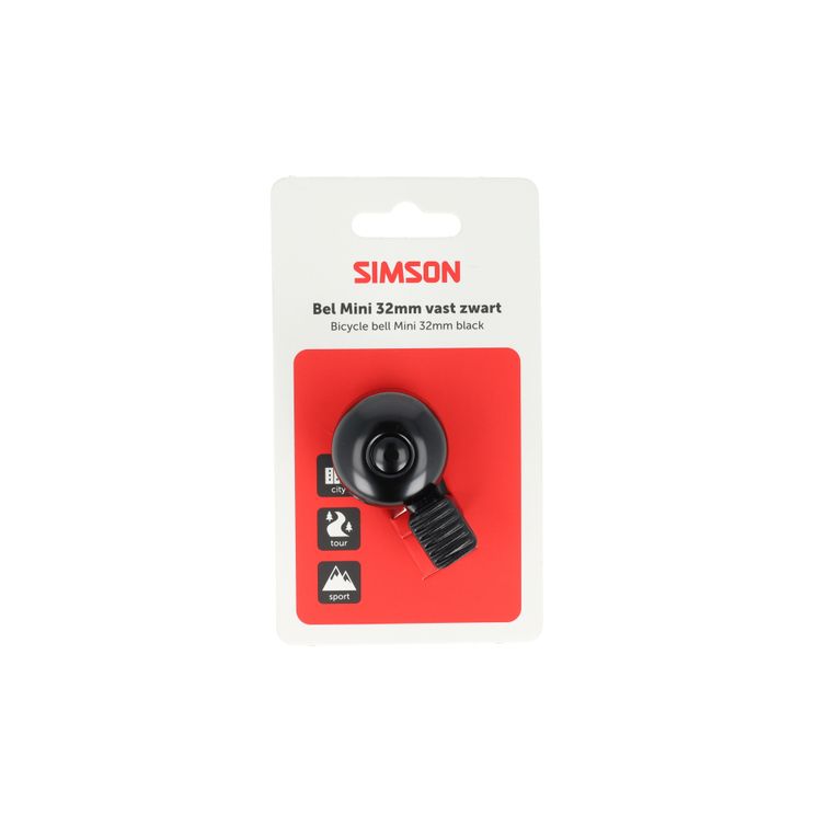 Simson fietsbel mini 32mm vaste kunststof bevestiging zwart