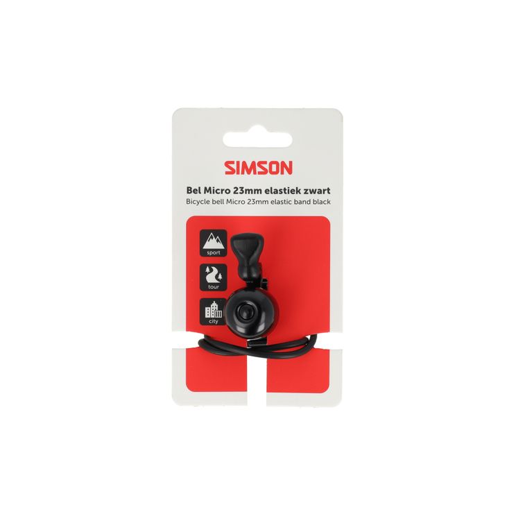 Simson fietsbel micro 23mm rubber elastiek bevestiging zwart