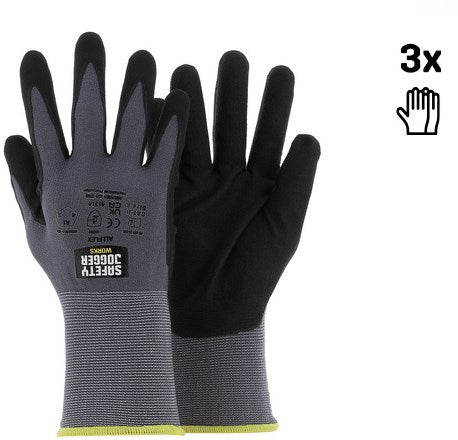 Safety jogger veiligheidshandschoenen met maximale beweeglijkheid | 3 stuks | zwart | maat 9 - sw0306009