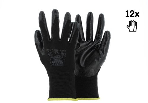 Safety jogger zwarte polyester veiligheidshandschoenen met een zwarte nitril coating | 12 stuks | zwart | maat 7 - sw0800007