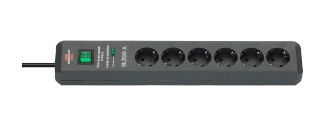 Brennenstuhl secure-tec 19500a +surge protection 6x stekkerdoos (antraciet, 1159540376, voor 6 stekkers)