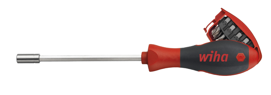 Wiha schroevendraaier met bitmagazijn magnetisch (zwart rood, 8 bits, 1 4 )