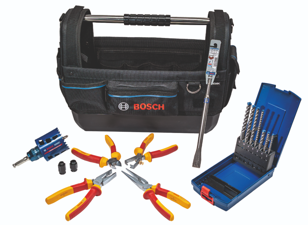 Bosch accessoires electrician kit met vde tangenset, sds-plus borenset, beitel, gatzaag 68mm in gereedschapstas - 061599768f