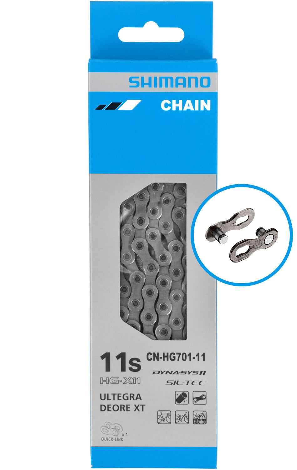 Shimano ketting 11 speed ultegra deore xt hg-701 met quick link - 126 schakels