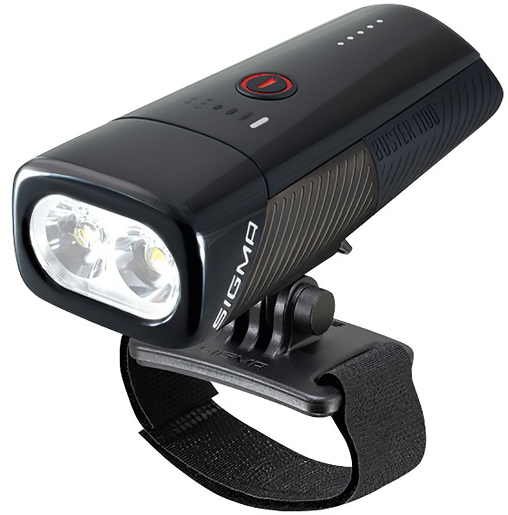 Sigma koplamp Buster 1100 LED helmhouder -Li-ion accu USB