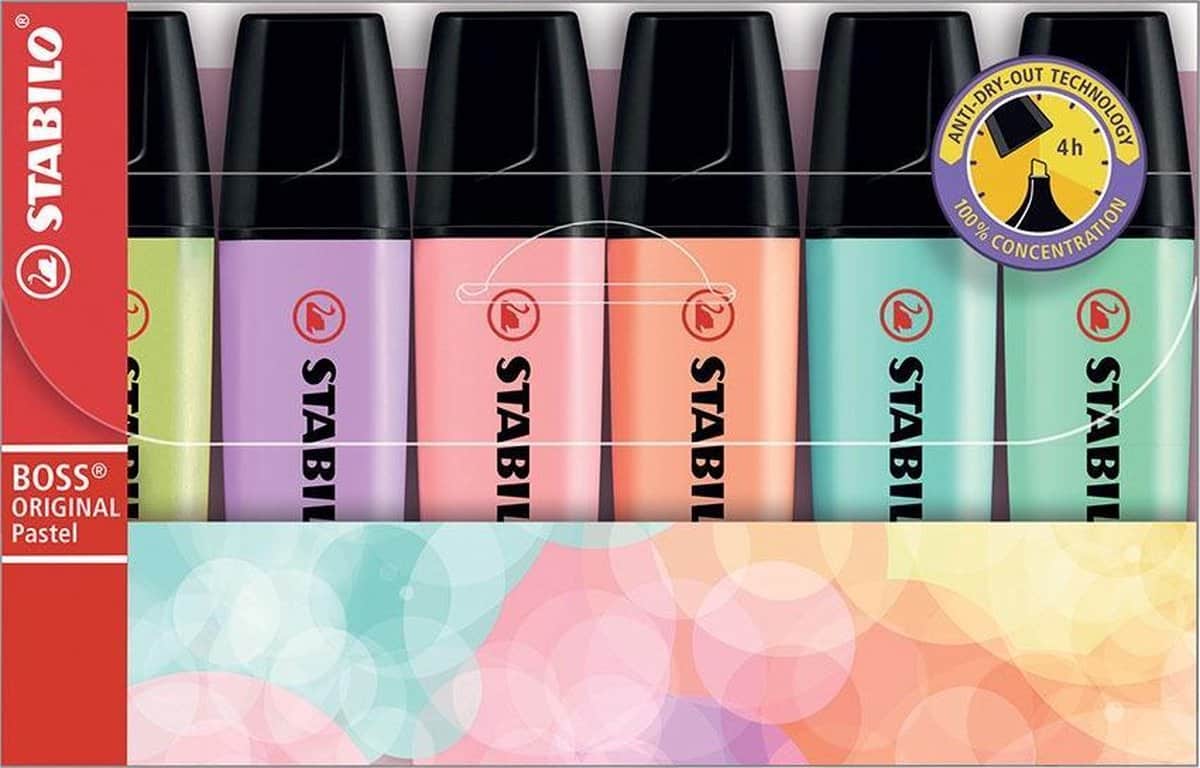 Stabilo boss original pastel - markeerstift - markeren met pastelkleuren - etui met 6 kleuren