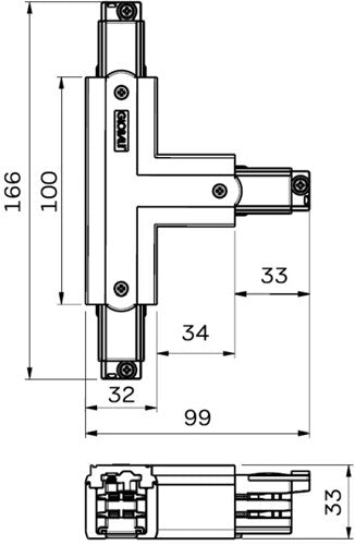 Enzo t-stuk rechts vast 90gr tbv. rail 3-fasen zwart - 5050065