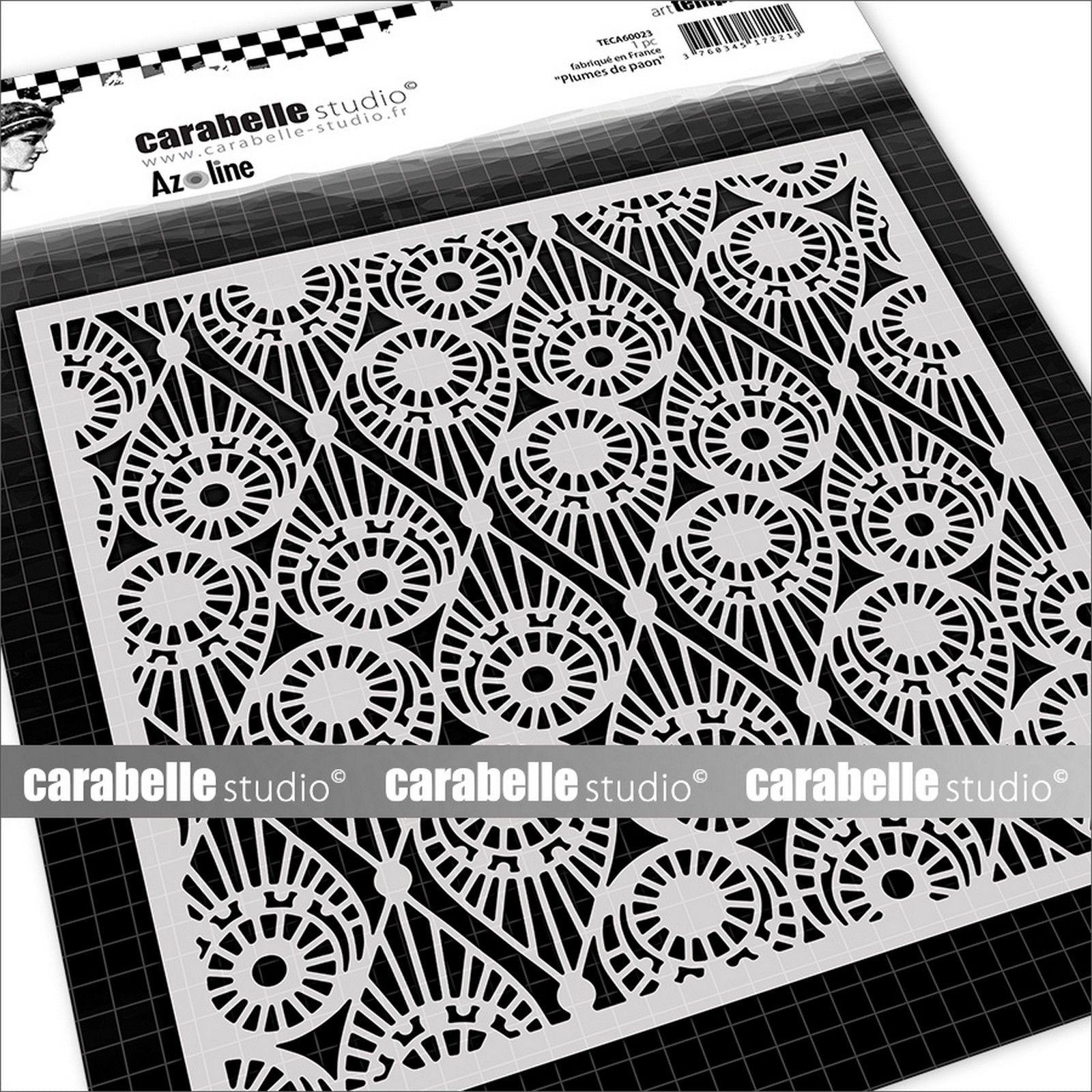 Carabelle studio • stencil square 15,2cm plumes de paon