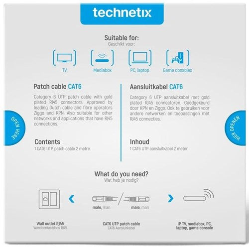 Enzo technetix patchkabel utp cat6 2m wit - 2077000