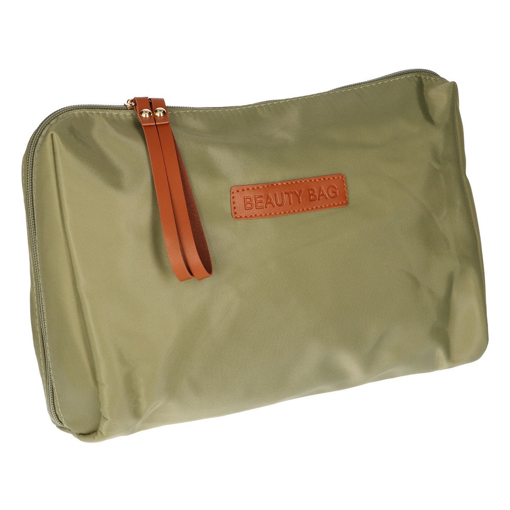 Traveller toilettas beautybag groen bruin 30cm x 20cm