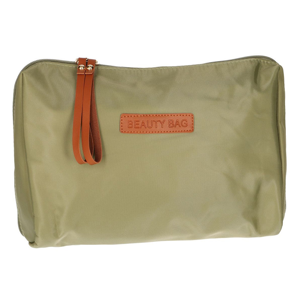 Traveller toilettas beautybag groen bruin 30cm x 20cm