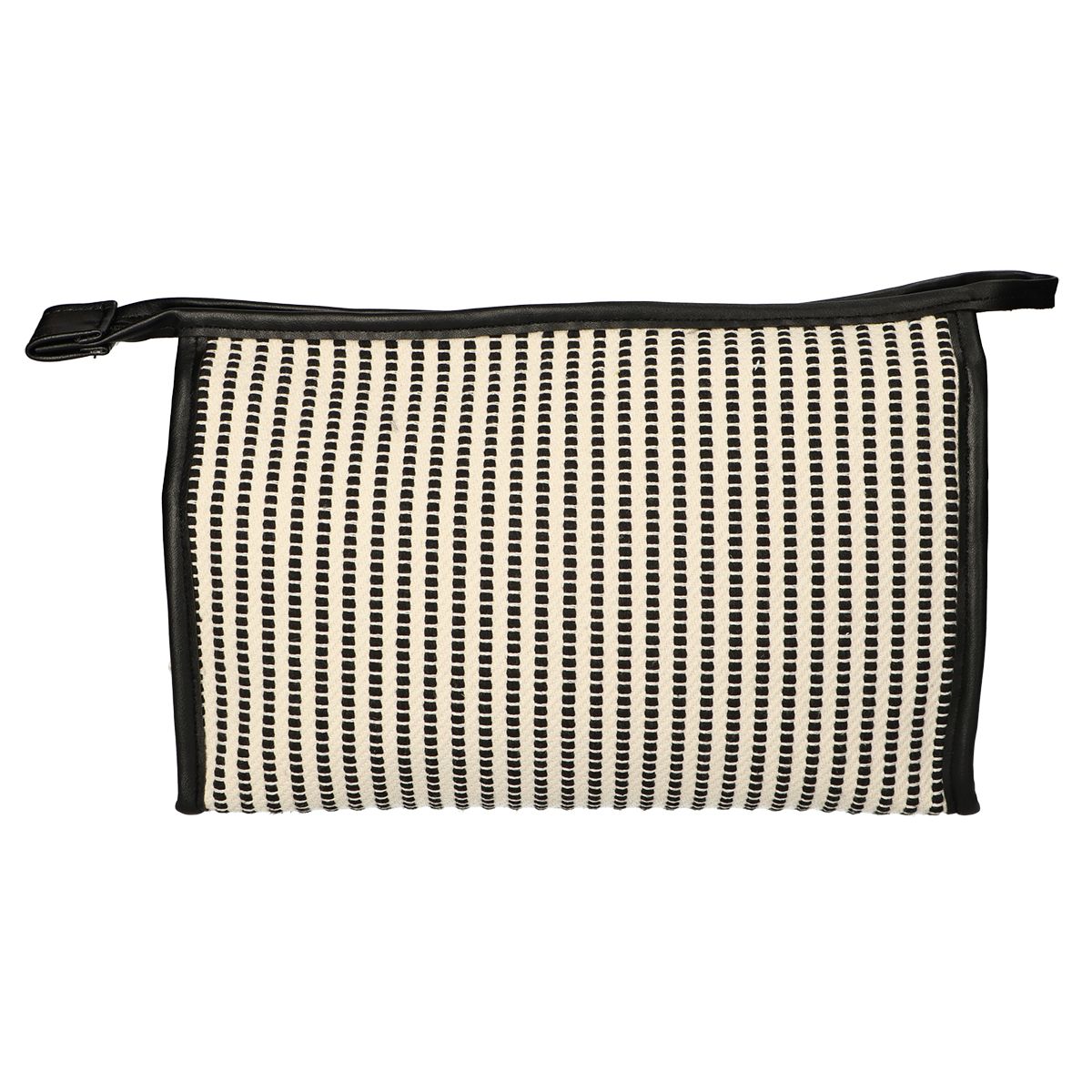 Traveller toilettas streep zwart creme 30x20cm