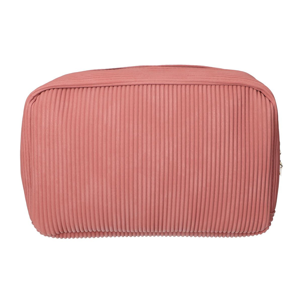 Traveller toilettas rib stof waterdicht roze 28x17cm