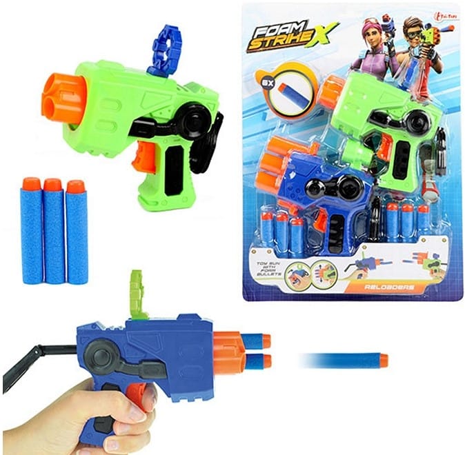 Toi-toys the reloader speelgoedpistool met foam pijltjes, 2 stuks in verpakking