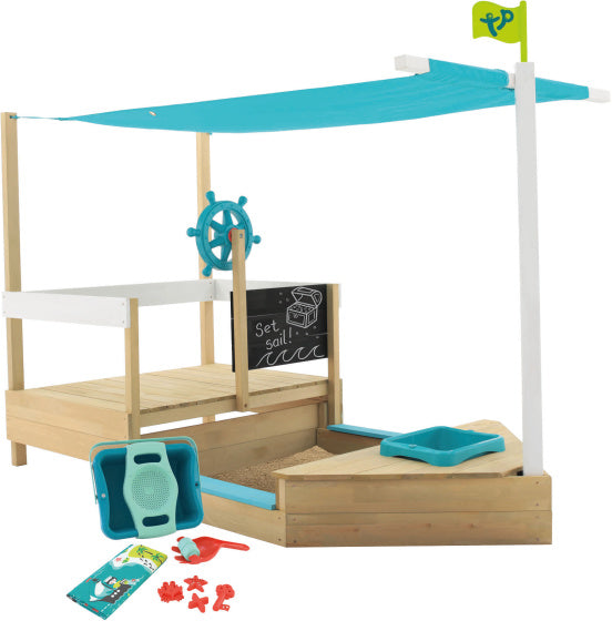 Ahoy Houten Speelboot met Uitschuifbare Zandbak Accessoires