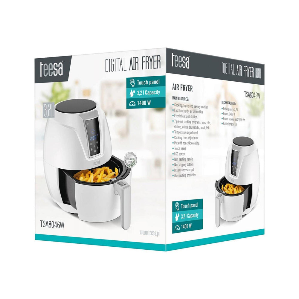 Teesa digitale air fryer heteluchtfriteuse 1400 watt 3,2l wit
