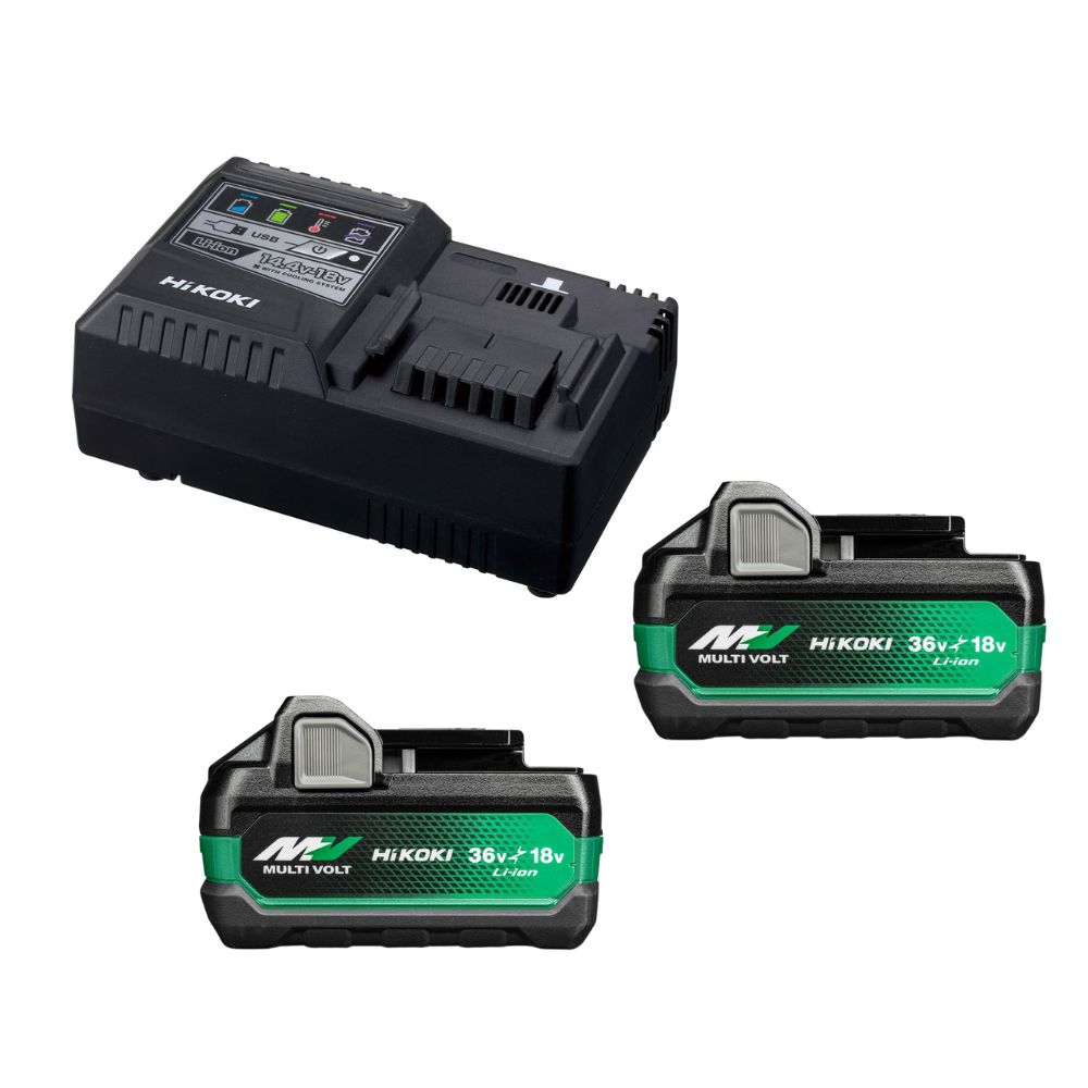 Hikoki uc18ysl3whz booster pack | 2 x multi-volt bsl38a18x accu's 5ah 18v 2,5ah 36v + snellader uc18ysl3