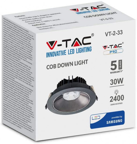 ledlamp VT-2-33 30W 3000K 2400lm aluminium zwart