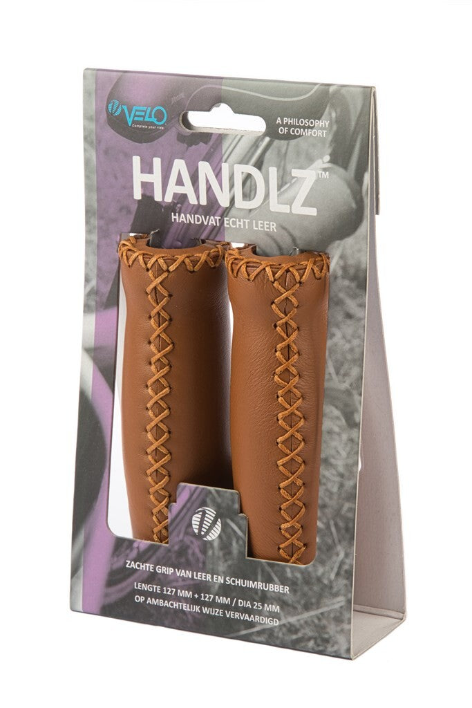 Velo Leather Grips 128mm Brown - soft, moisture-regulating, shock-absorbing
