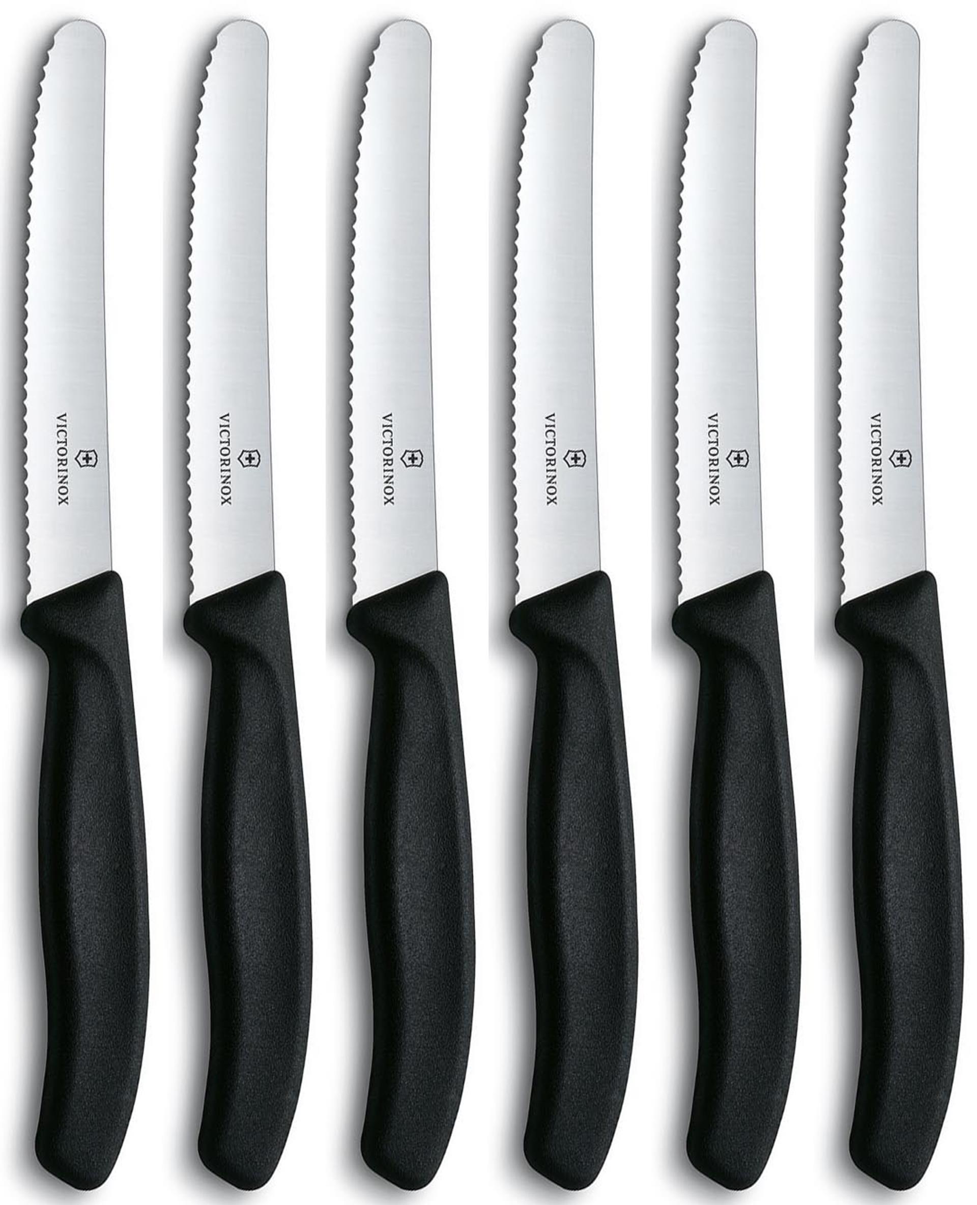 Victorinox tafel- tomatenmessen gekarteld zwart lemmet doos a 6 stuks