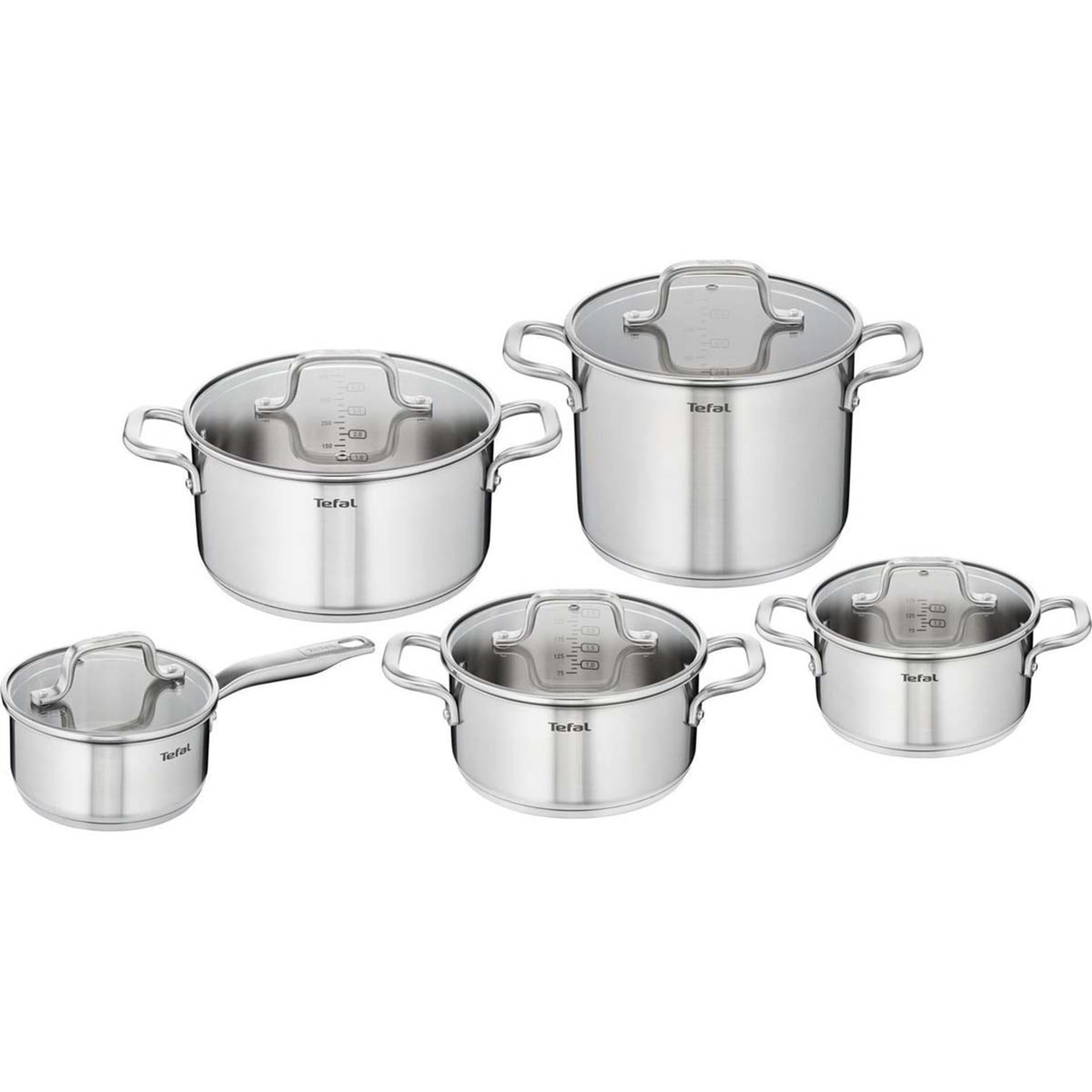 Tefal virtuoso pannenset rvs 5-delig steelpan 16cm kookpannen 18,20 en 24cm hoge kookpan 22cm geschikt ook voor inductie