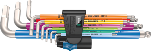 Wera 3950 9 hex-plus multicolour hf stainless 1 stiftsleutelset | metrisch | rvs | met vasthoudfunctie | 9-delig - 05022699001