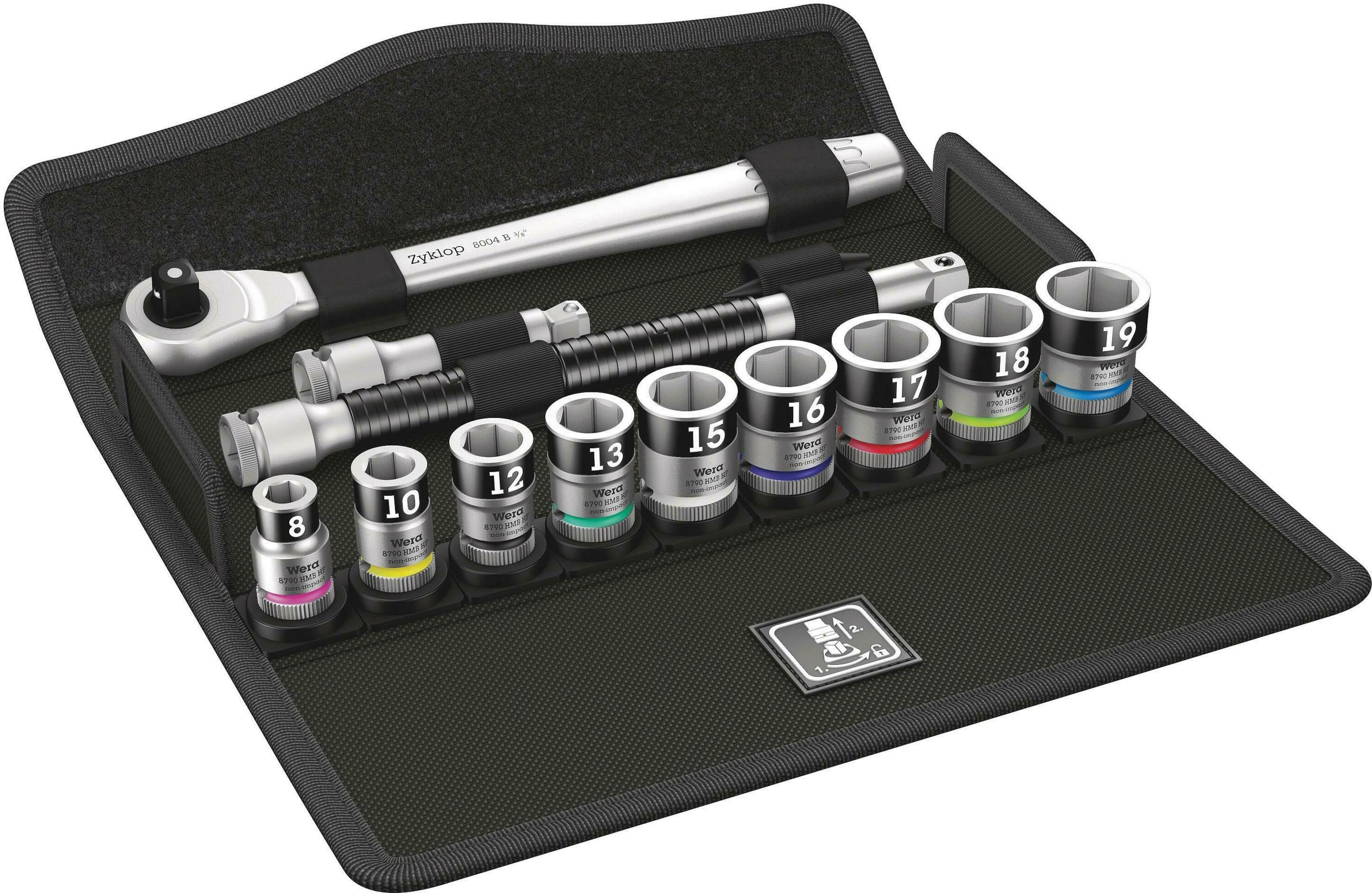 Wera 8100 sb hf 1 zyklop metal-ratelset, omschakelpal, 3 8 -aandrijving, met vasthoudfunctie, metrisch, 13-delig - 1 stuk(s) - 05003785001
