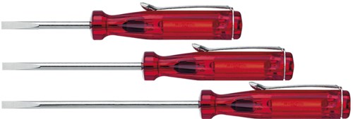 Wiha 5003 kleine schroevendraaier sleufkop transparantrood, met clip 3.0 mm x 80 mm - 01539