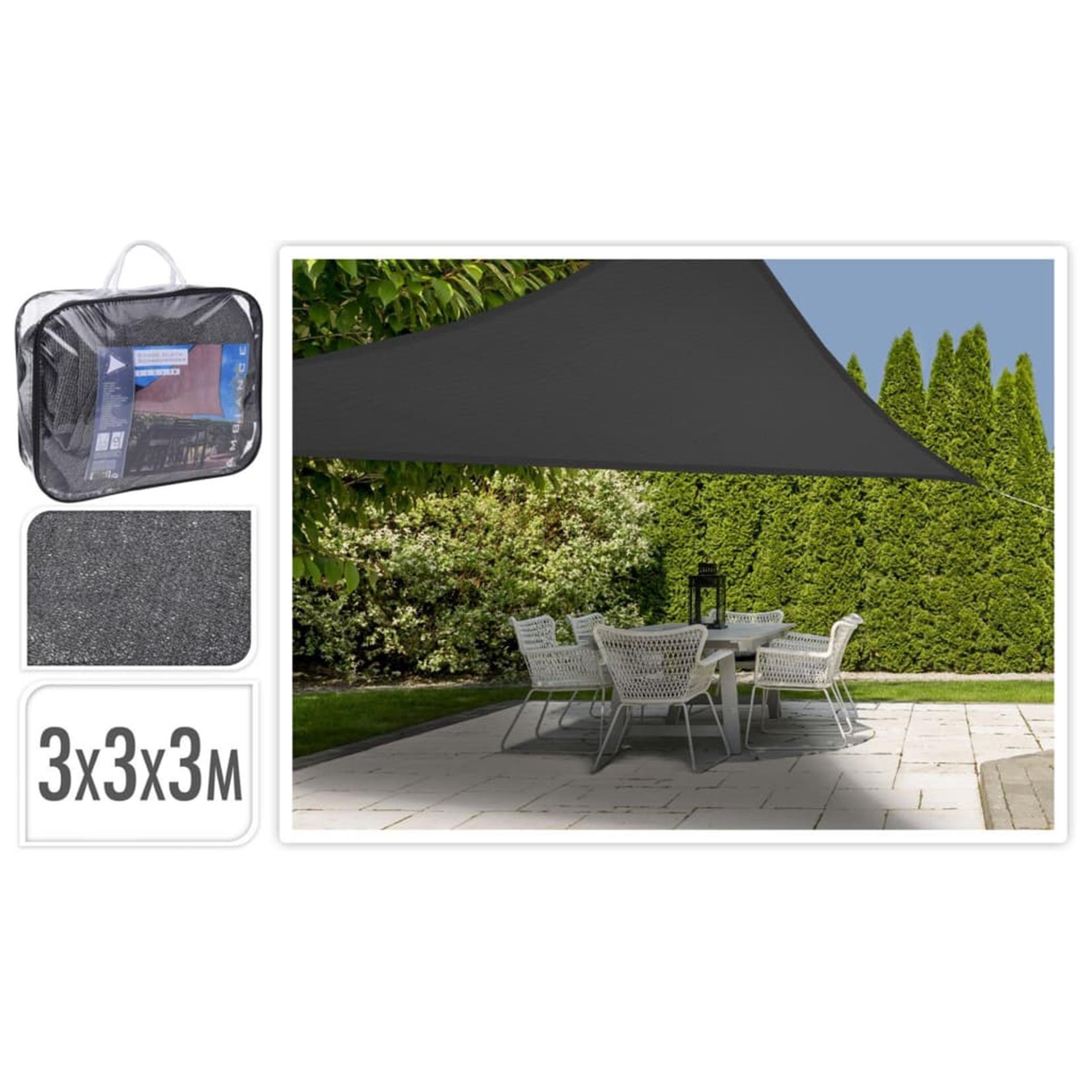 Pro garden schaduwdoek driehoek 3x3x3m grijs