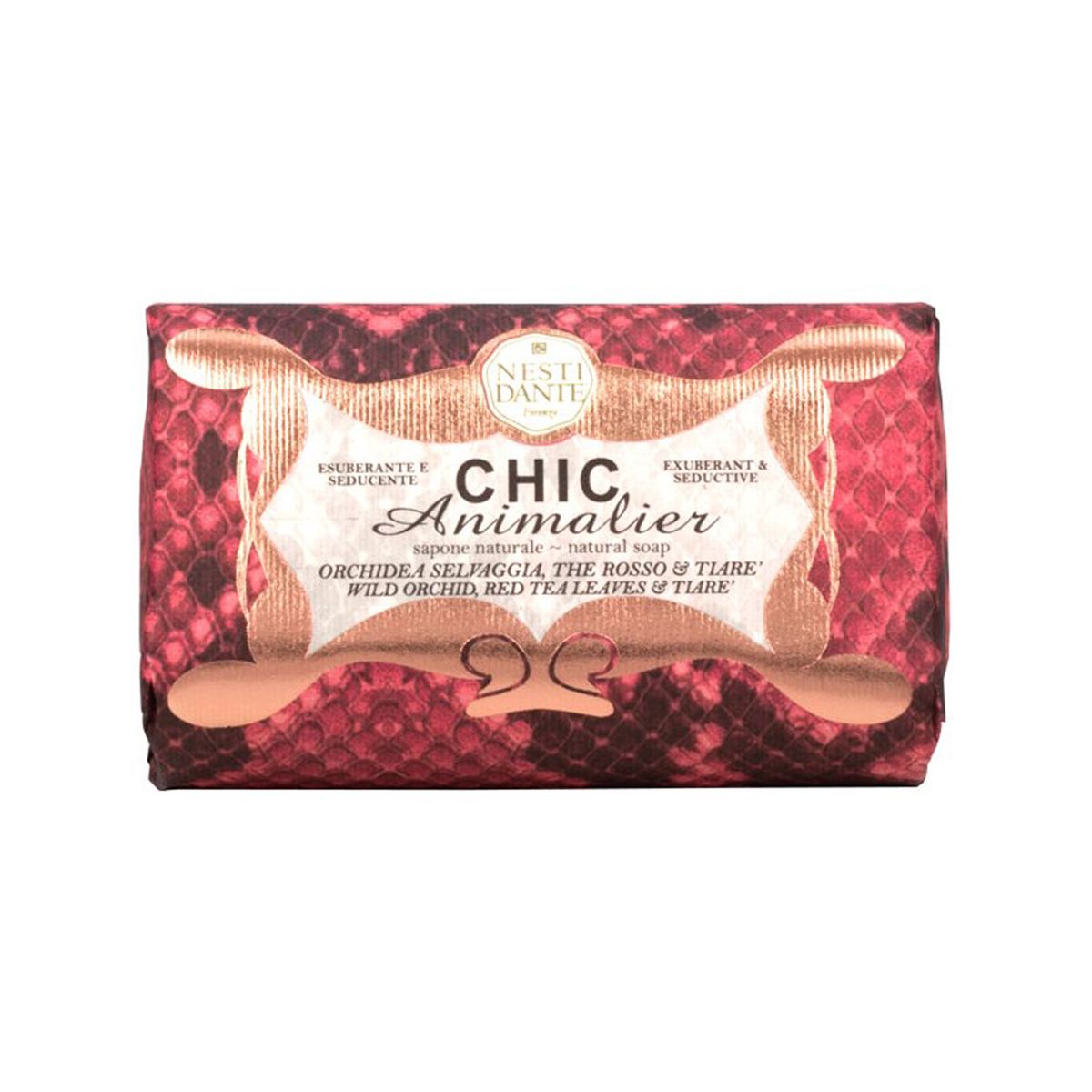 Nesti dante chic animalier wilde orchidee, rode rea bladeren tiare zeep 250gr.