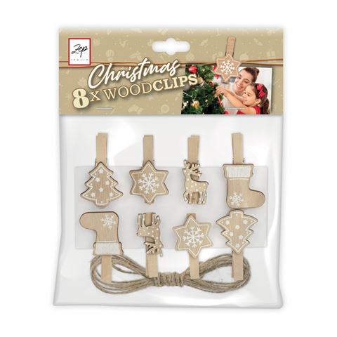 Zep Kerstset Houtklemmen Bruin LK39B 8 Stuks