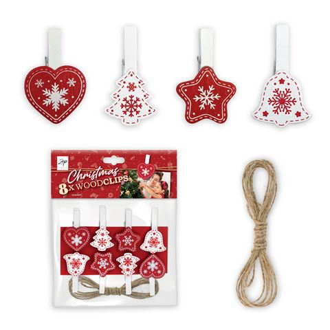 Zep Kerstset Houtklemmen Rood LK38R 8 Stuks