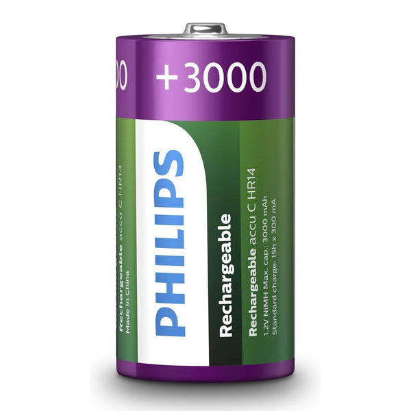 Oplaadbare Batterijen Philips Rechargeable NimH C HR14 3000mah, 2st.