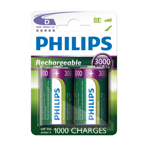 Oplaadbare Batterijen Philips Rechargeable NimH D HR20 3000mah, 2st.