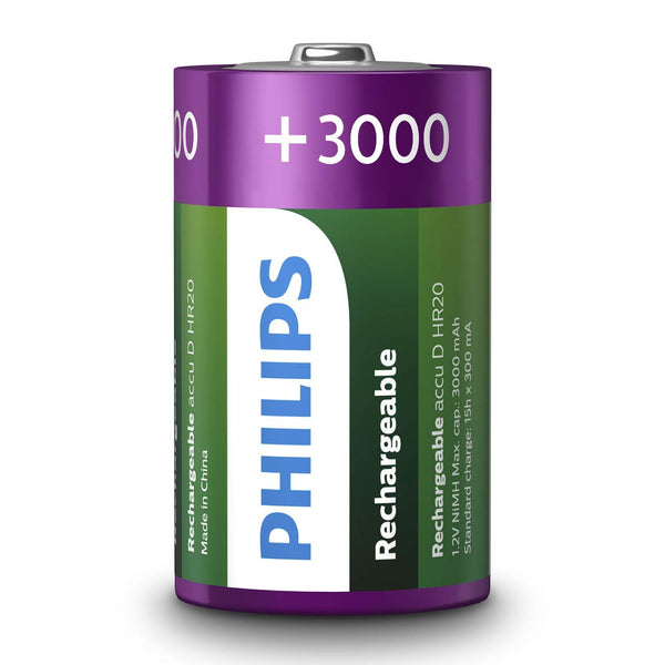 Oplaadbare Batterijen Philips Rechargeable NimH D HR20 3000mah, 2st.