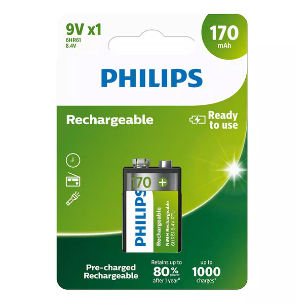 Oplaadbare Batterij Philips Rechargeable NimH 9V HR22 170mah