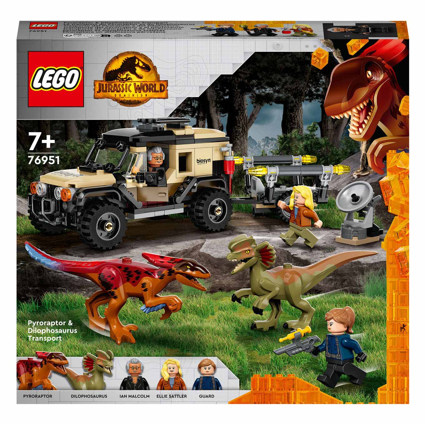 LEGO Jurassic 76951 Pyroraptor en Dilophosaurus Transport