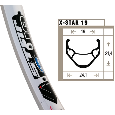 Shining rigida x-star 19 velg wit etrto 507-19 (24x1.75) 36-gaats