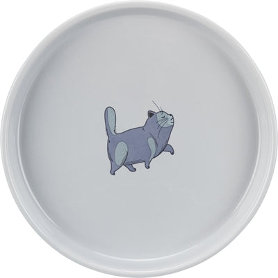 Trixie voerbak waterbak plat en ras kattenprint grijs