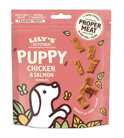 Lily's kitchen chicken salmon nibbles voor puppies