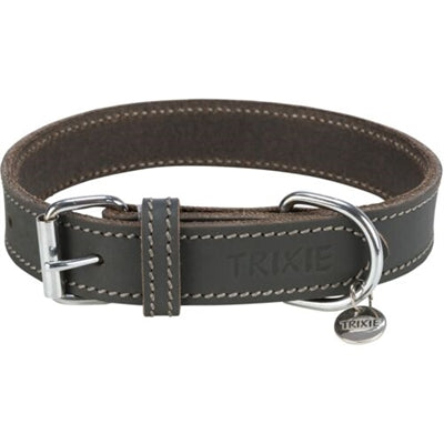 Trixie halsband hond rustiek vetleer grijs