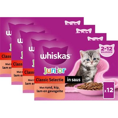 Whiskas multipack pouch junior classic selectie vlees in saus