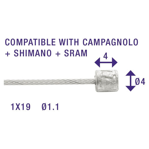 Câble intérieur de changement de vitesse Elvedes 2250mm acier inoxydable Slick ø1.1mm Shimano SRAM N-nipple (sur carte)