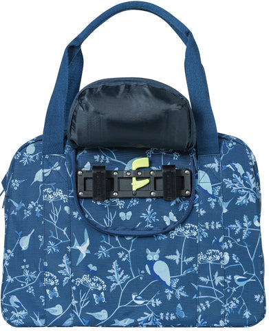 Basil Wanderlust Carry All Bag blauwe fietshandtas met vogelprint waterafstotend 18L