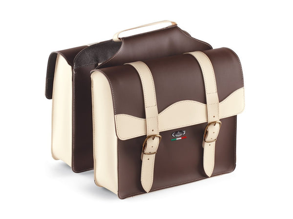 Monte Grappa Double Pannier 'City' skai leather brown cream