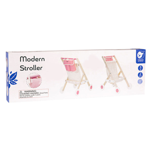 Classic World Wooden Doll Stroller White Pink