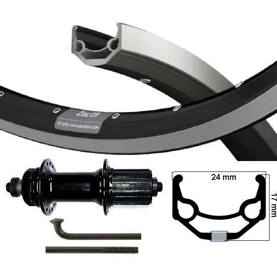 Kgs Achterwiel 28 inch 622 cassette 8-10 speed zac 19 zwart zilver centerlock v-brake