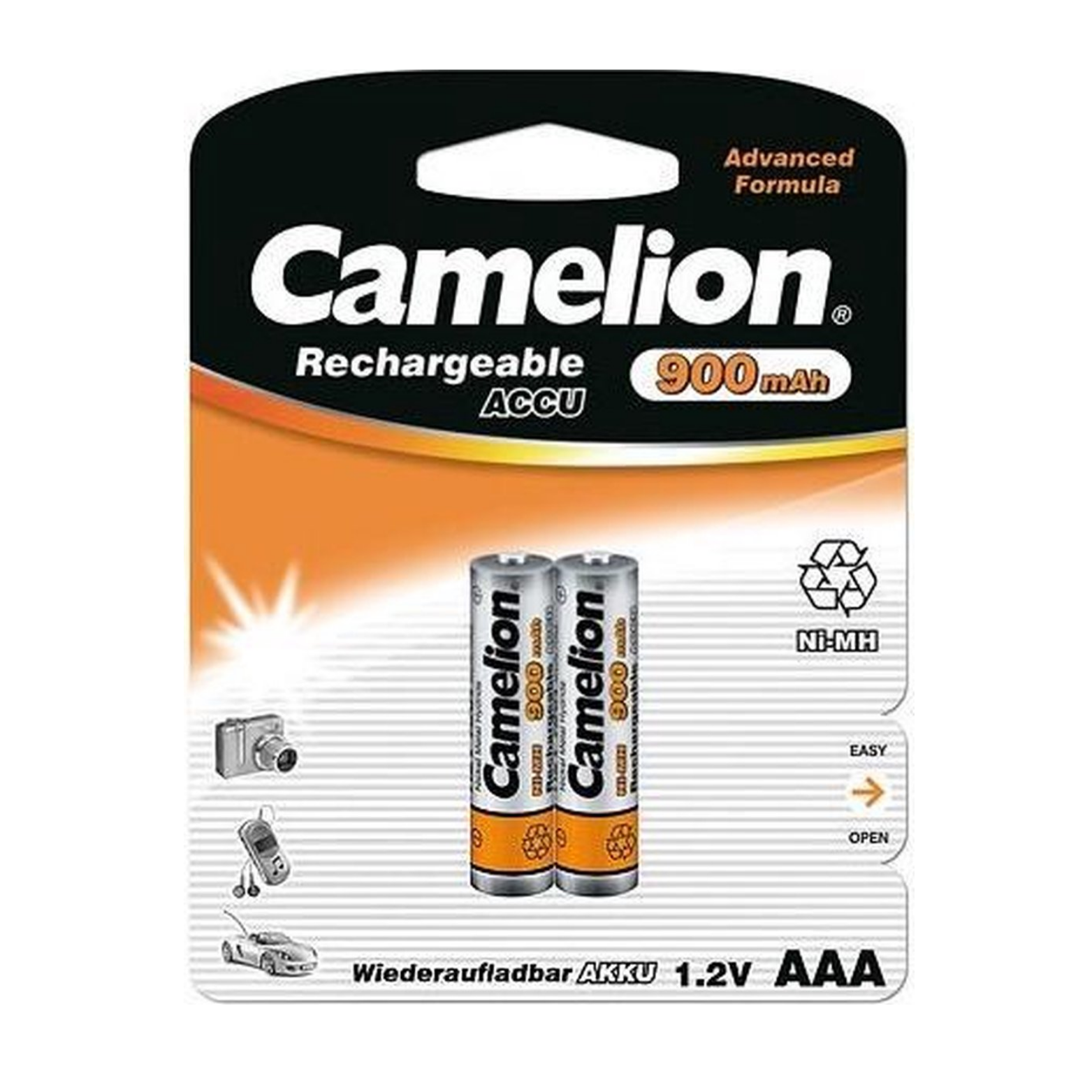 Camelion oplaadbare AAA-batterijen, NimH 900mAh per 2
